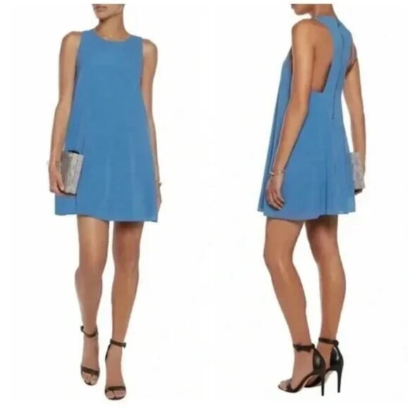 Alice + Olivia Fletcher Blue Silk‎ Racerback Exposed Zipper Dress - Picture 1 of 5